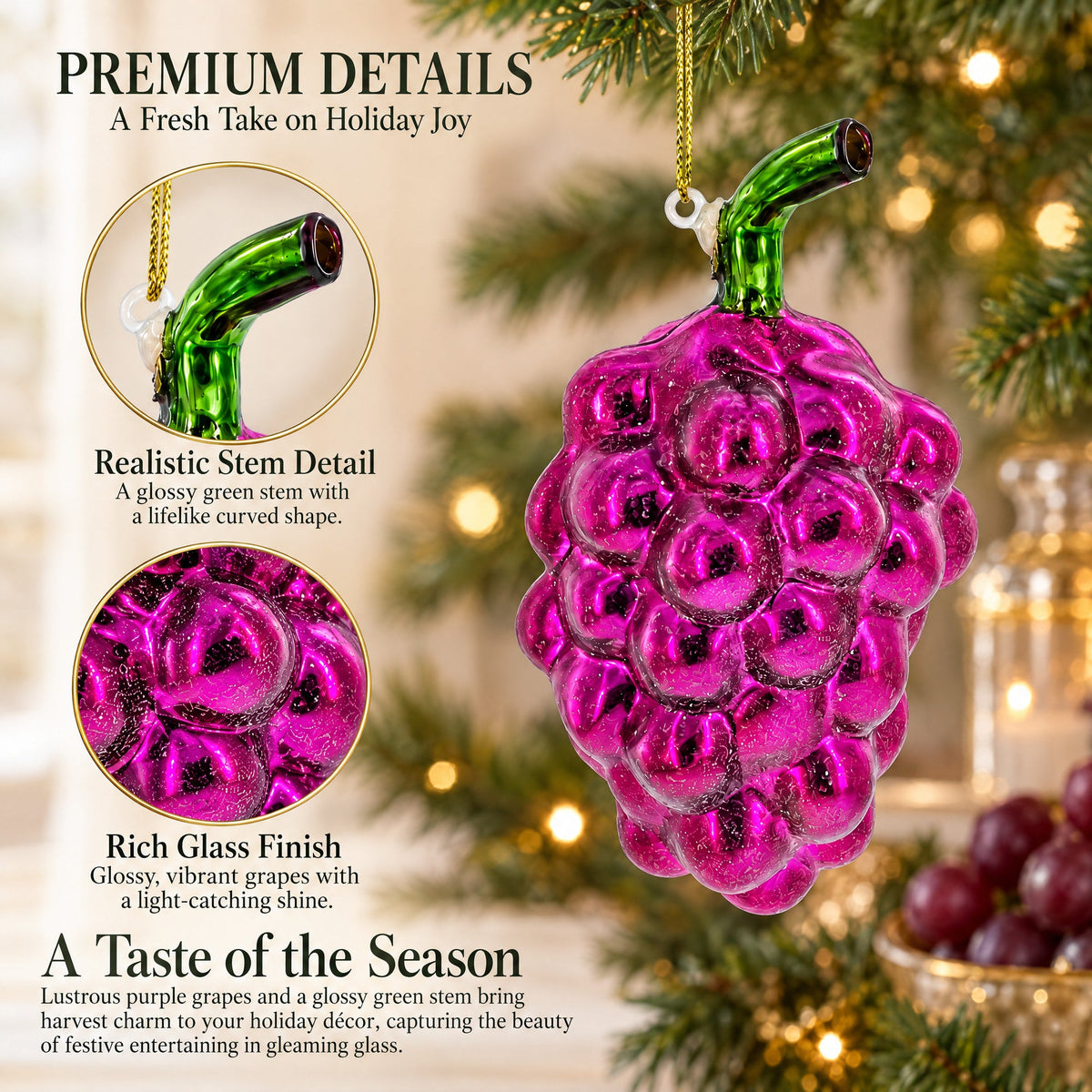 Purple Grapes Glass Christmas Ornament