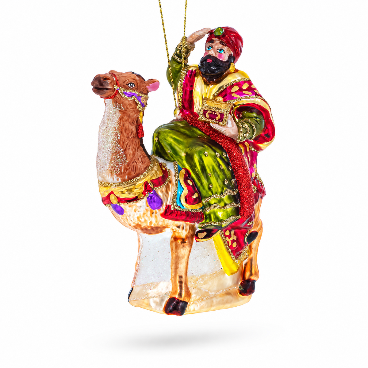 Wiseman Riding a Camel Glass Christmas Ornament