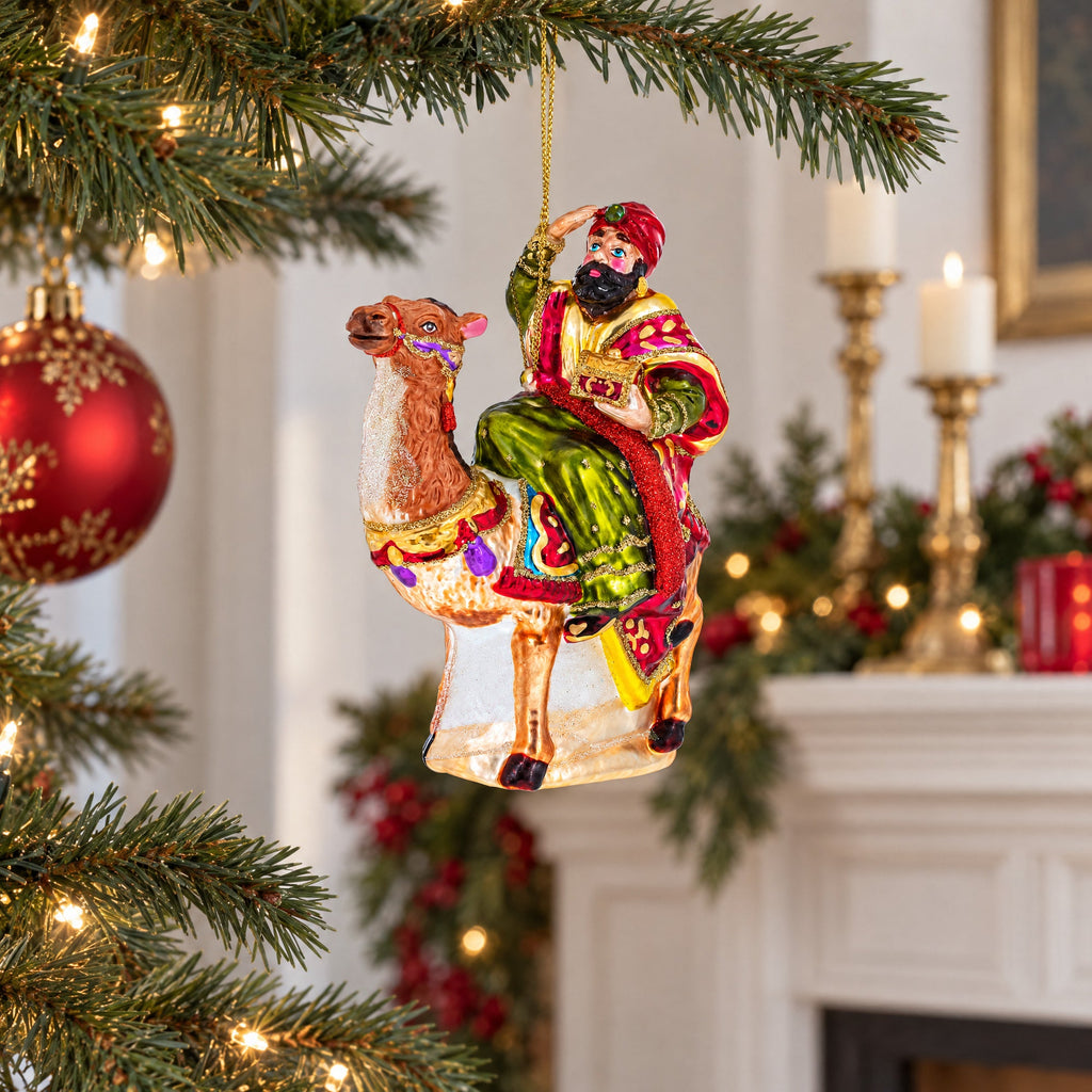 Wiseman Riding a Camel Glass Christmas Ornament