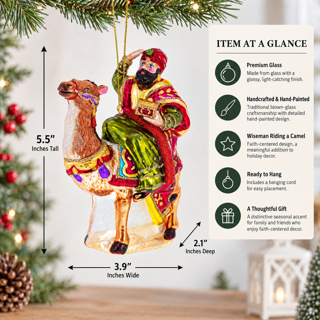 Wiseman Riding a Camel Glass Christmas Ornament