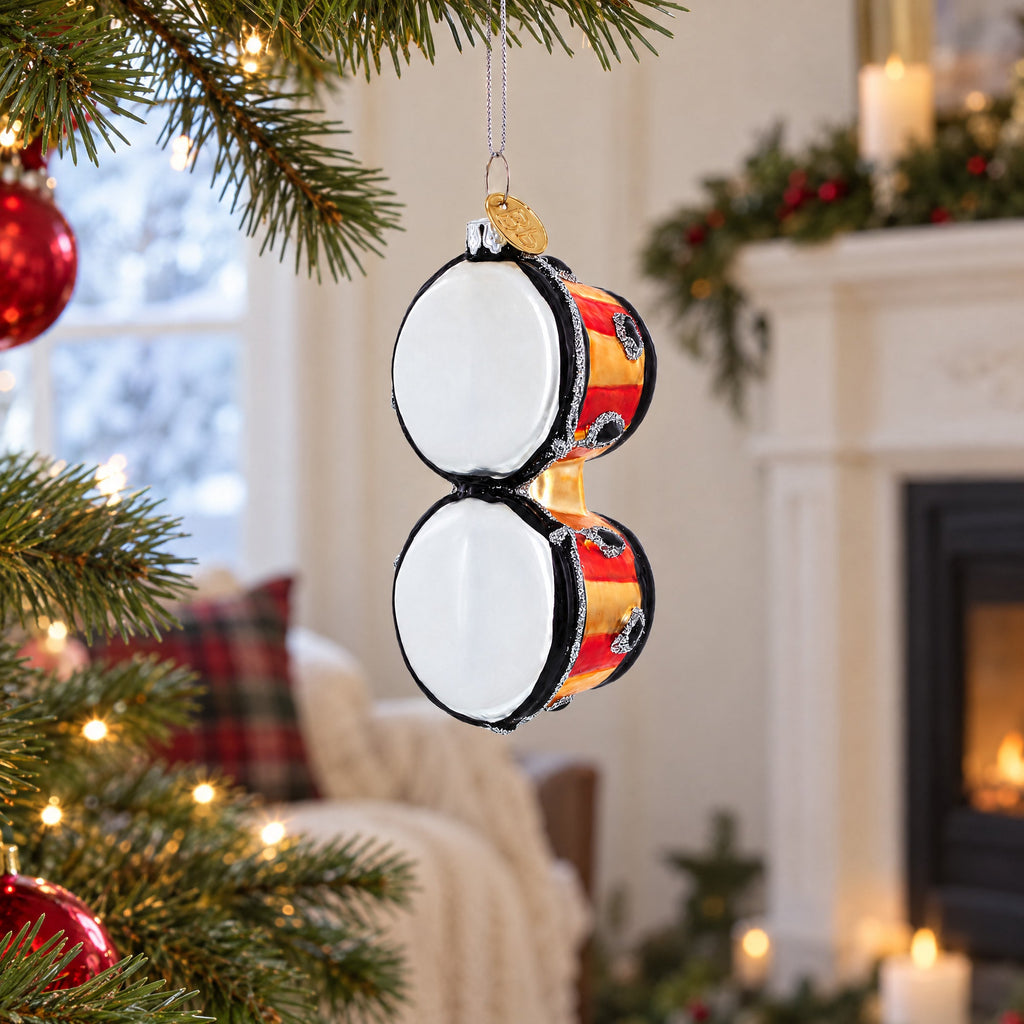 Rhythmic Bongo Drums Glass Christmas Ornament
