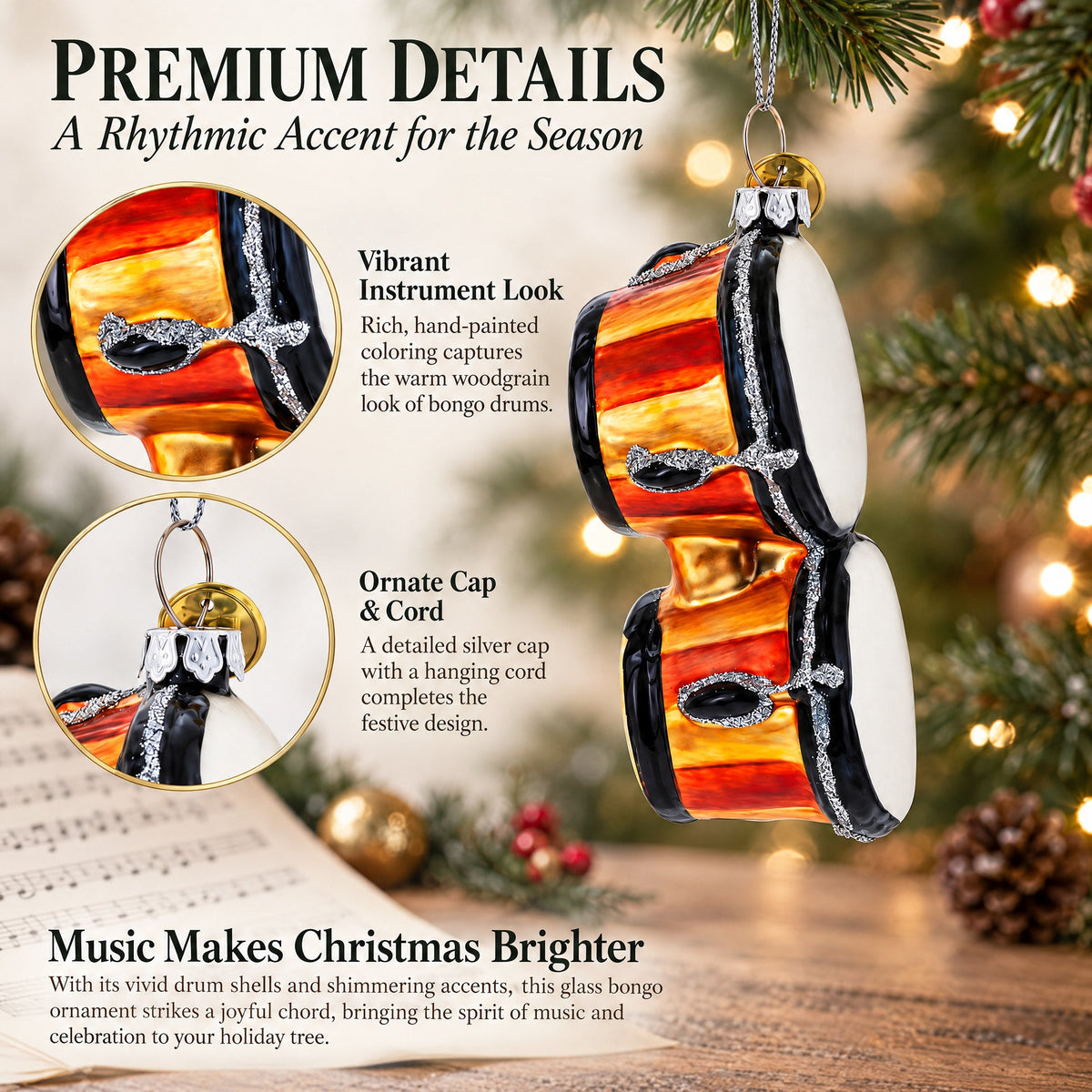 Rhythmic Bongo Drums Glass Christmas Ornament