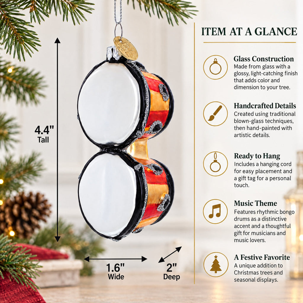 Rhythmic Bongo Drums Glass Christmas Ornament