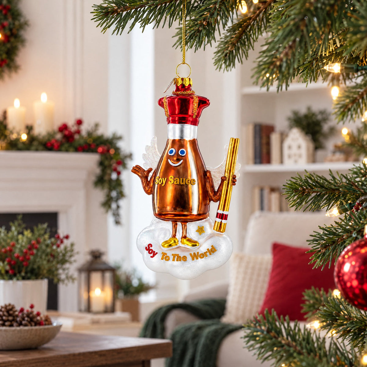 Soy Sauce with Chopsticks Glass Christmas Ornament