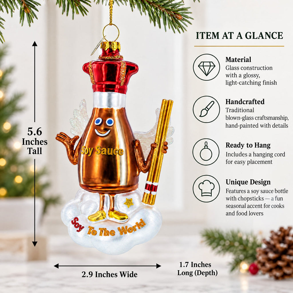 Soy Sauce with Chopsticks Glass Christmas Ornament