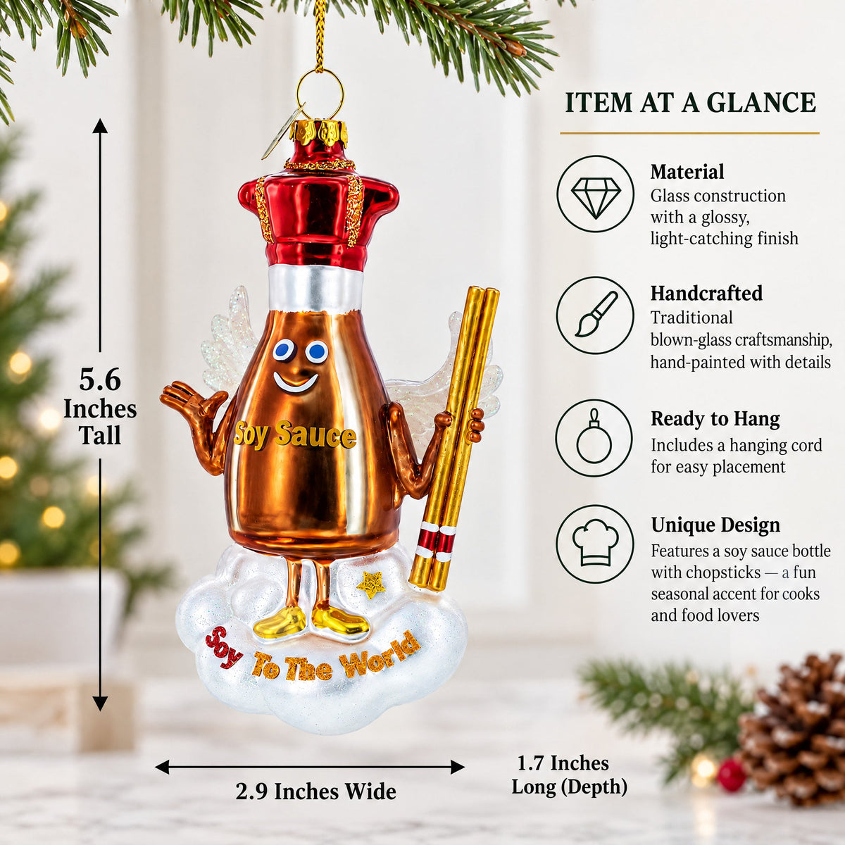 Soy Sauce with Chopsticks Glass Christmas Ornament
