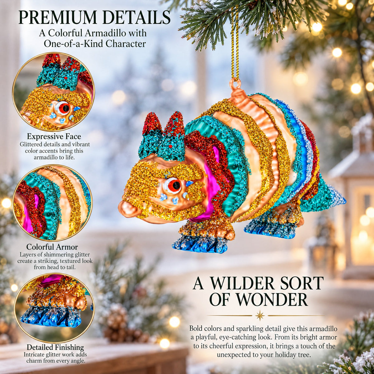 Armadillo Glass Christmas Ornament