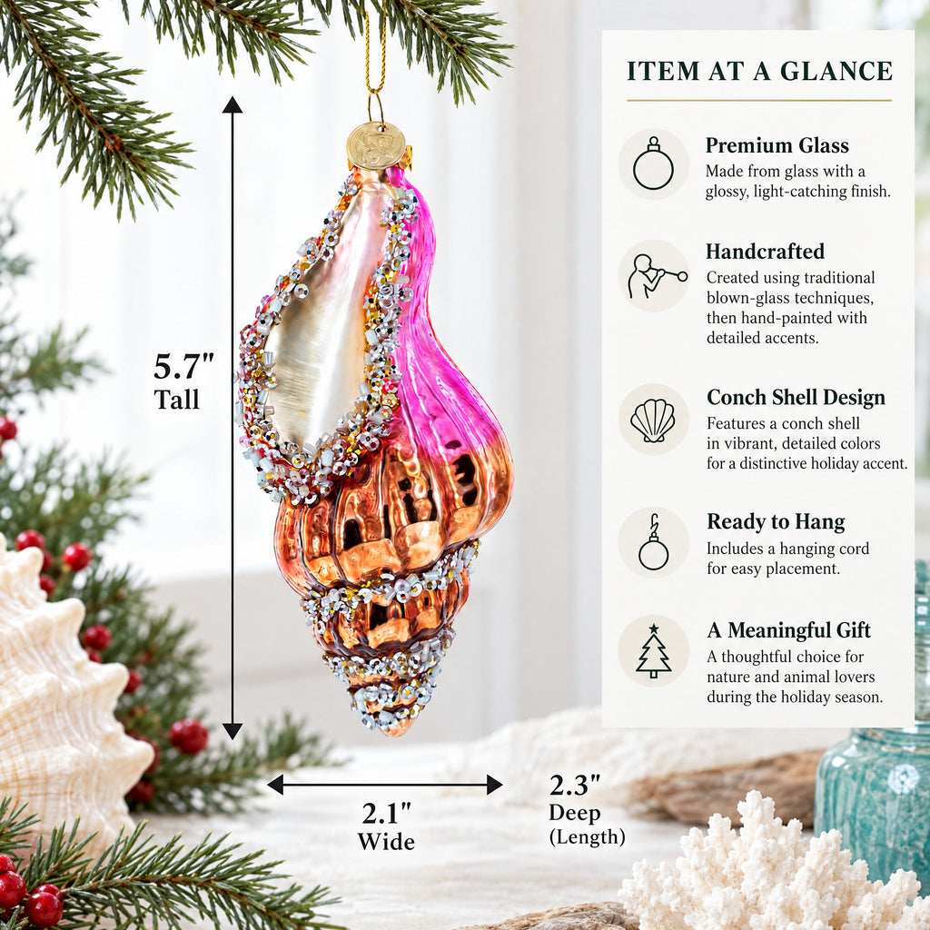 Conch Shell Glass Christmas Ornament