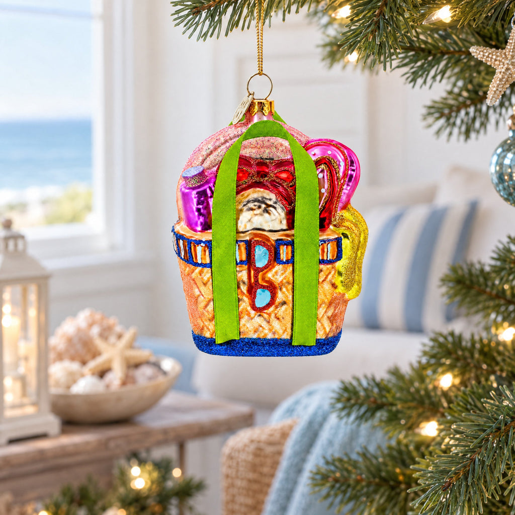Beach Season Bag Glass Christmas Ornament