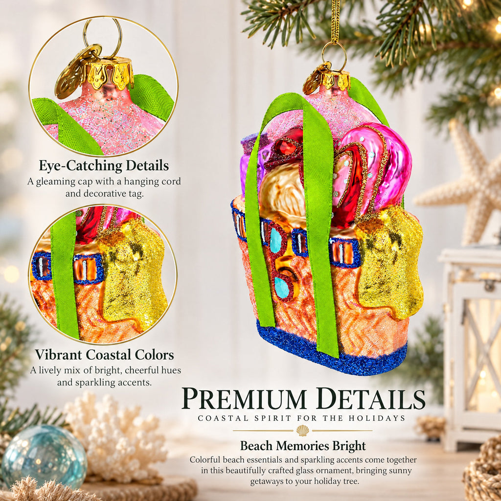 Beach Season Bag Glass Christmas Ornament