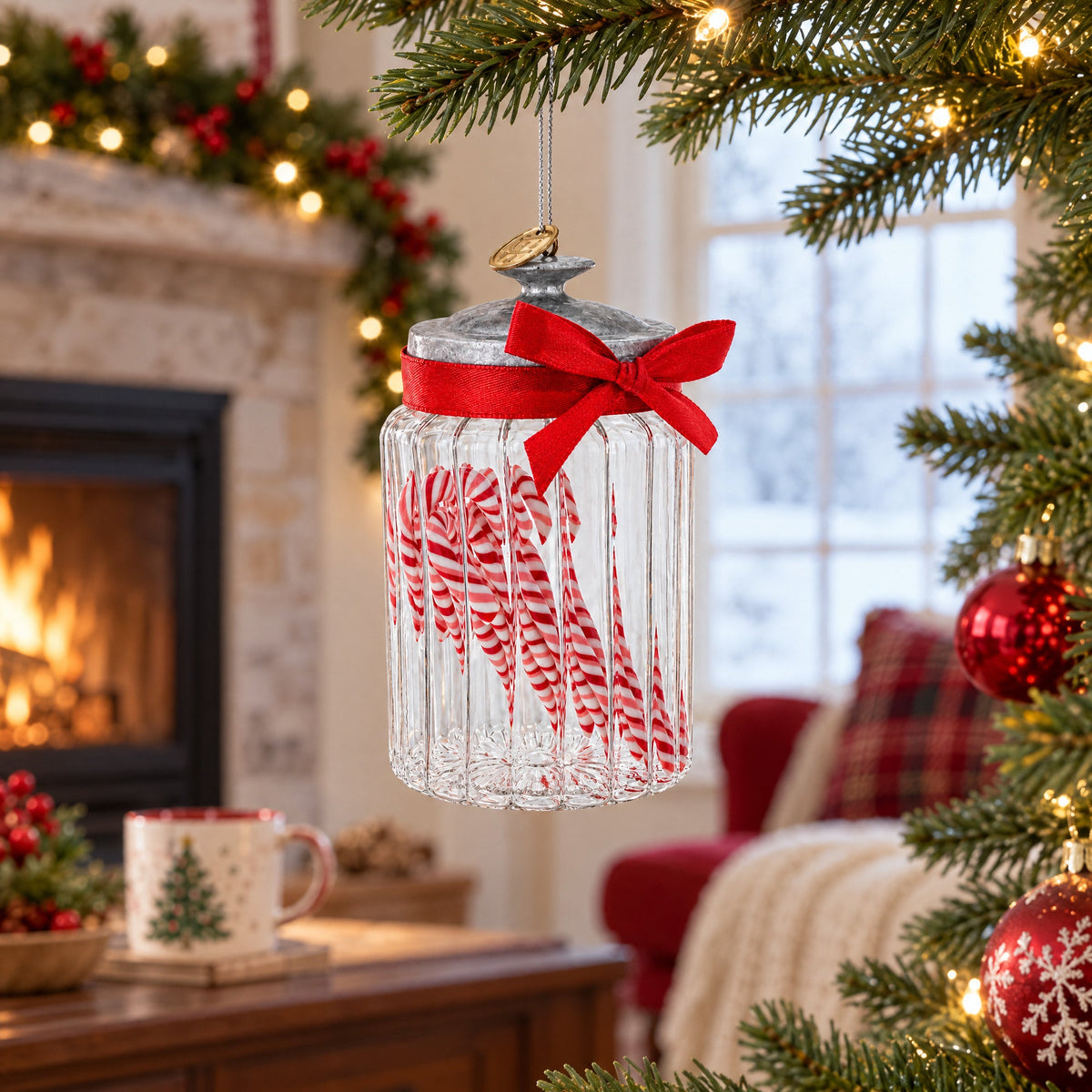 Candy Cane Jar Glass Christmas Ornament
