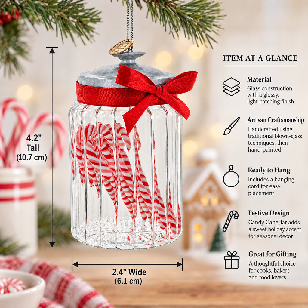 Candy Cane Jar Glass Christmas Ornament
