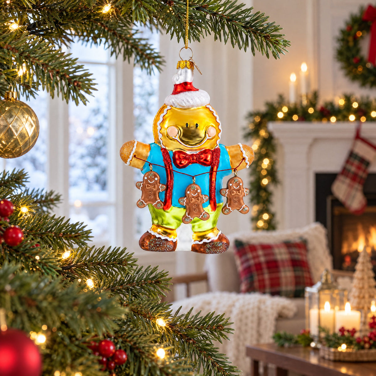 Jolly Gingerbread Man Glass Christmas Ornament