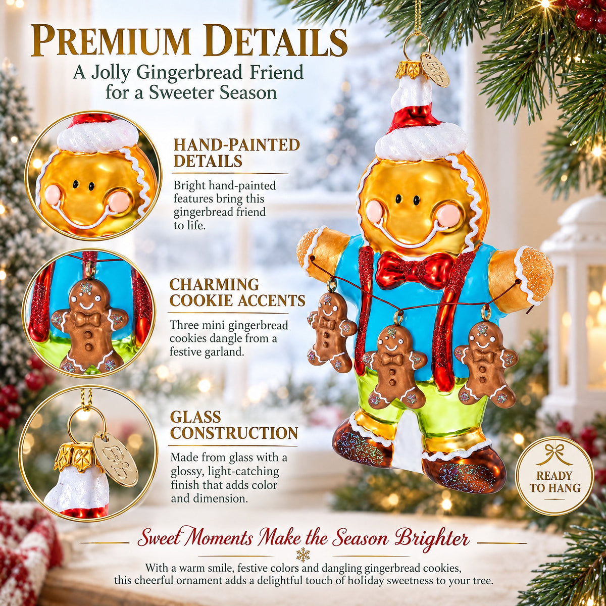 Jolly Gingerbread Man Glass Christmas Ornament