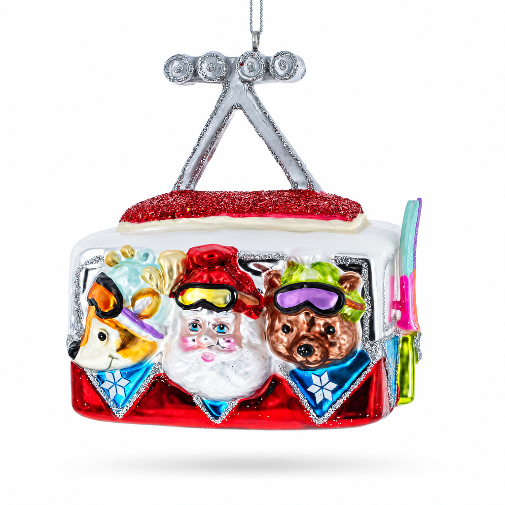 Gondola Ride with Santa, Fox, and Bear Glass Christmas Ornament