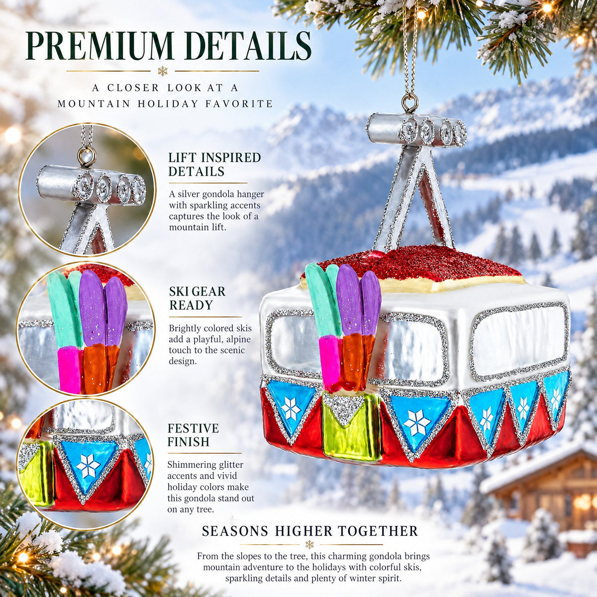 Gondola Ride with Santa, Fox, and Bear Glass Christmas Ornament