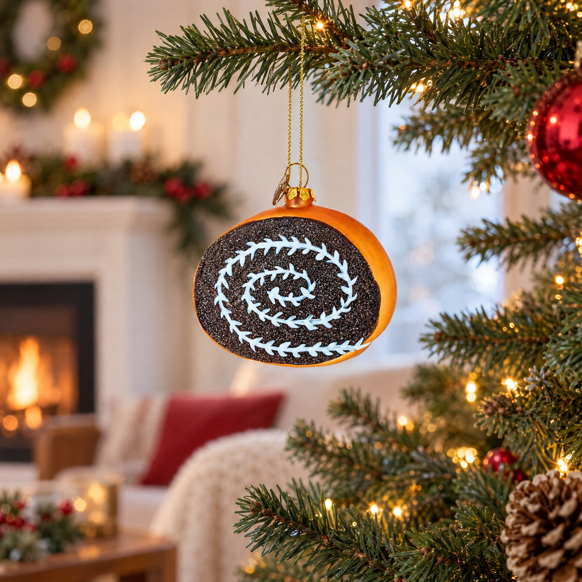Chocolate Roll Cake Glass Christmas Ornament