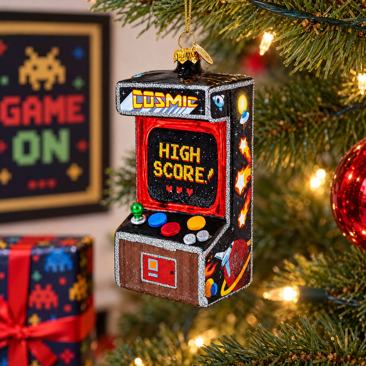 Arcade Game Machine Glass Christmas Ornament