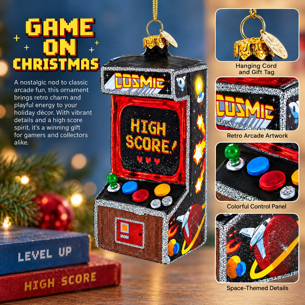 Arcade Game Machine Glass Christmas Ornament