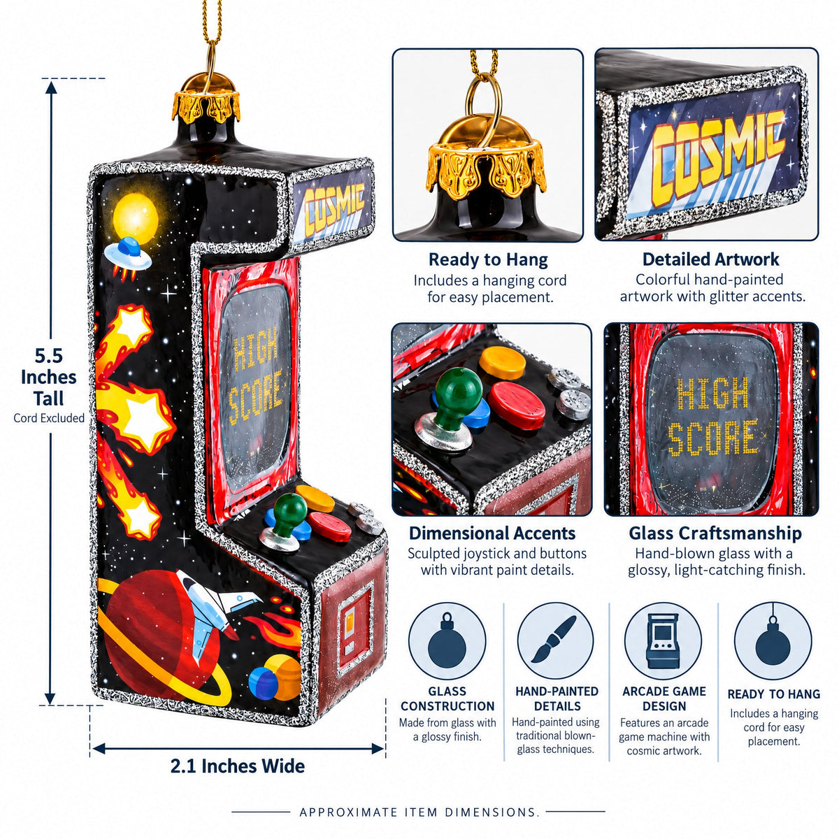 Arcade Game Machine Glass Christmas Ornament
