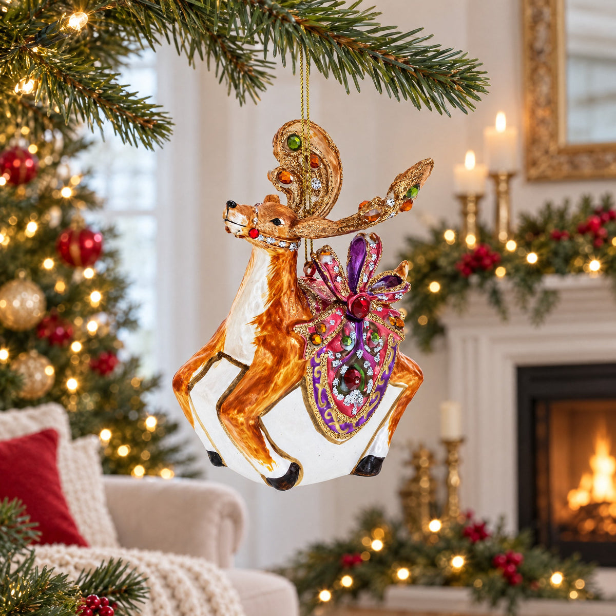 Fancy Reindeer Glass Christmas Ornament