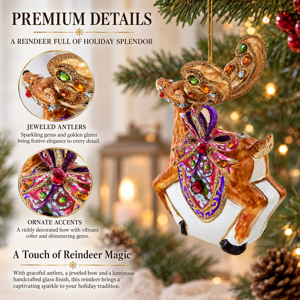 Fancy Reindeer Glass Christmas Ornament
