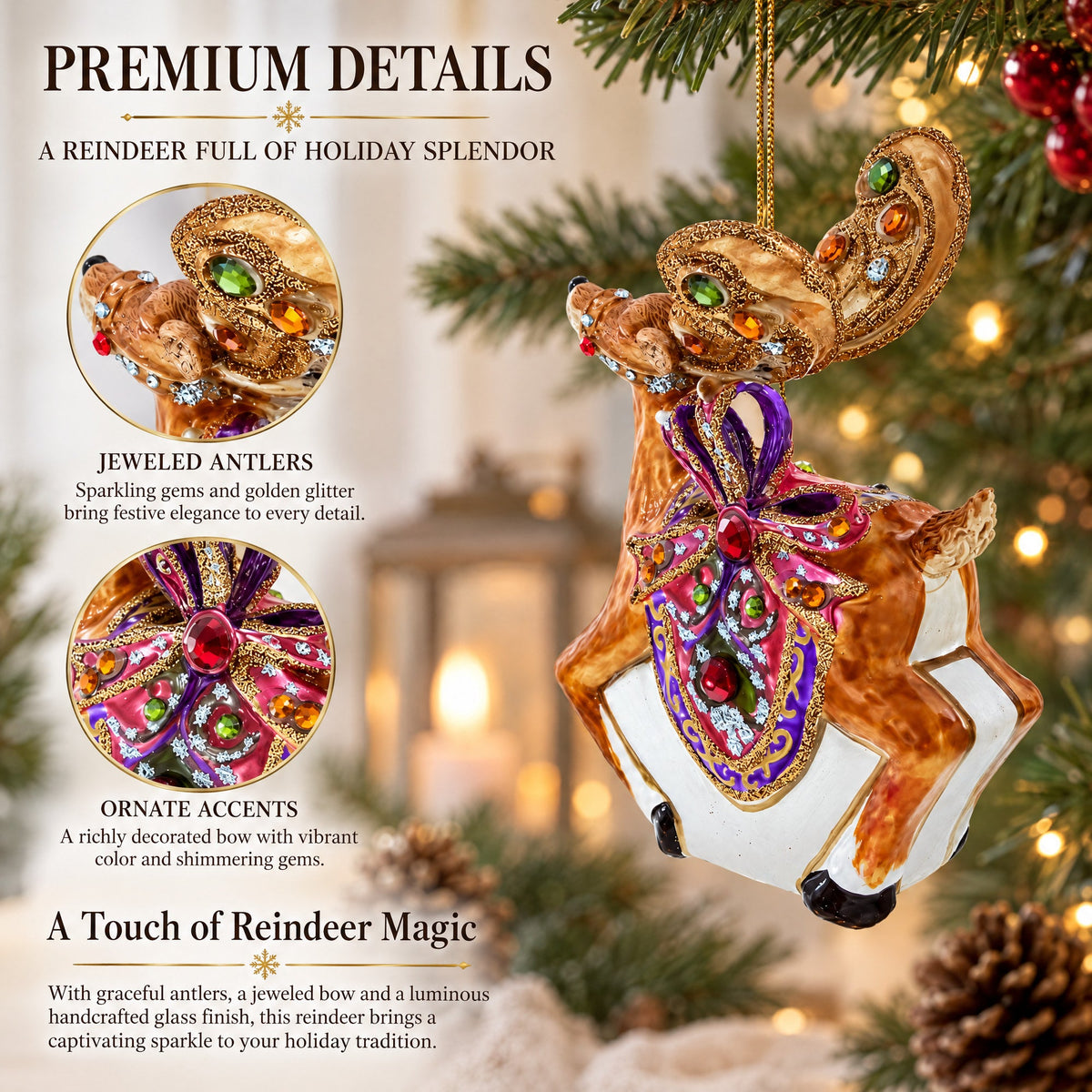 Fancy Reindeer Glass Christmas Ornament