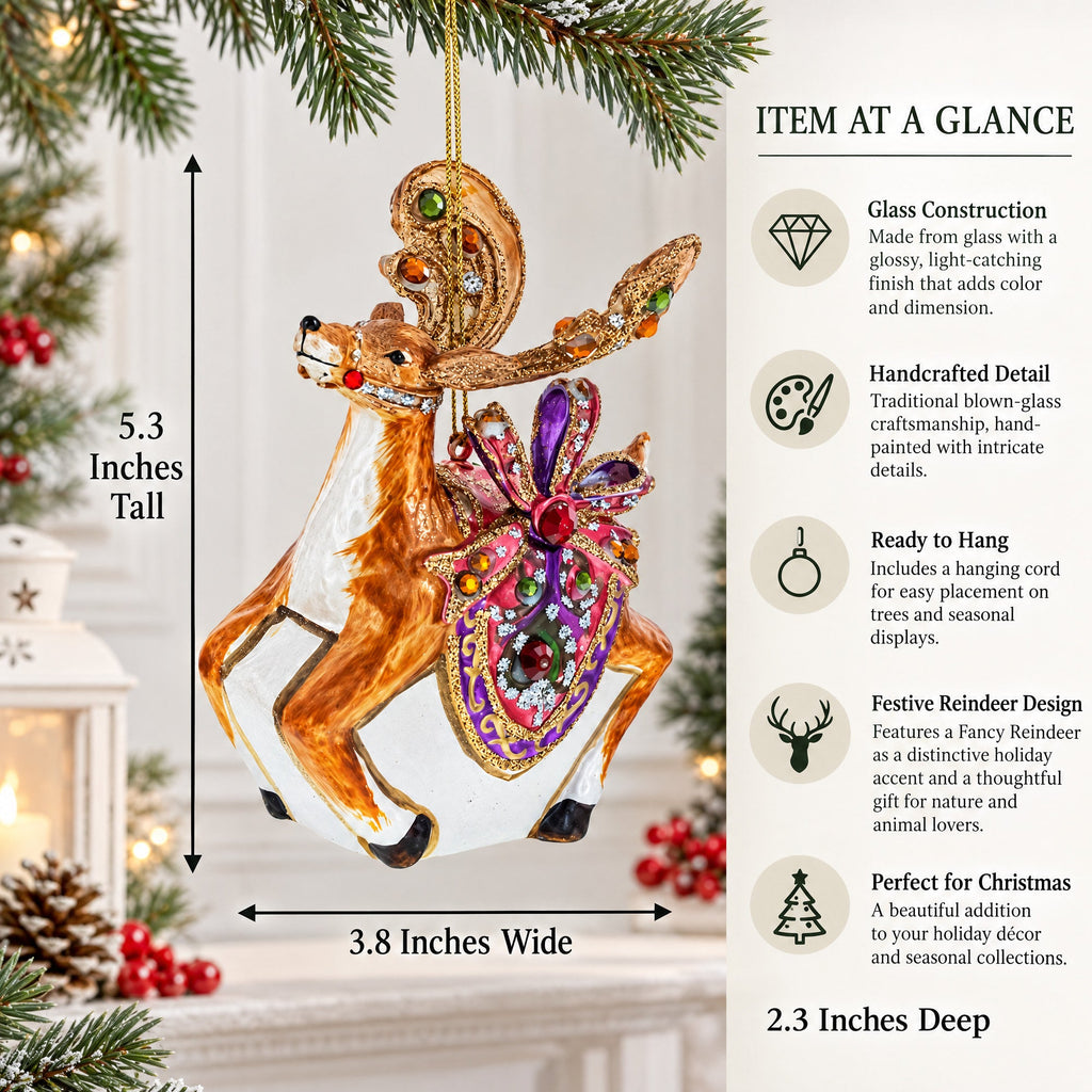 Fancy Reindeer Glass Christmas Ornament