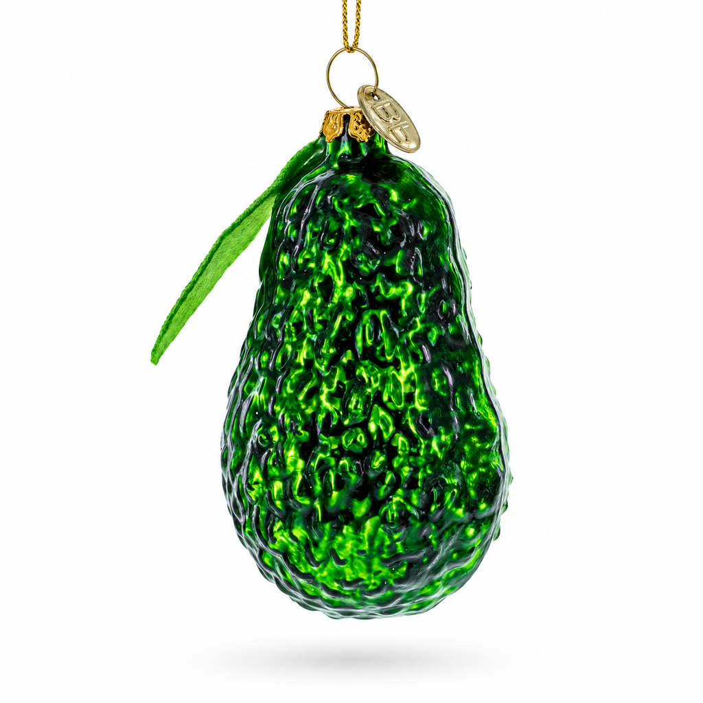 Avocado with Leaf Glass Christmas Ornament