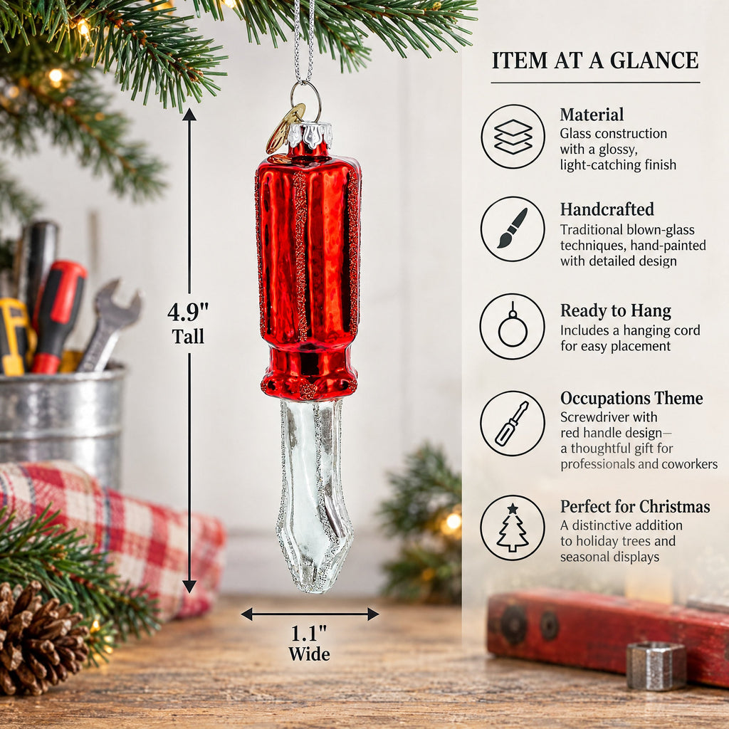 Screwdriver with Red Handle Glass Christmas Ornament