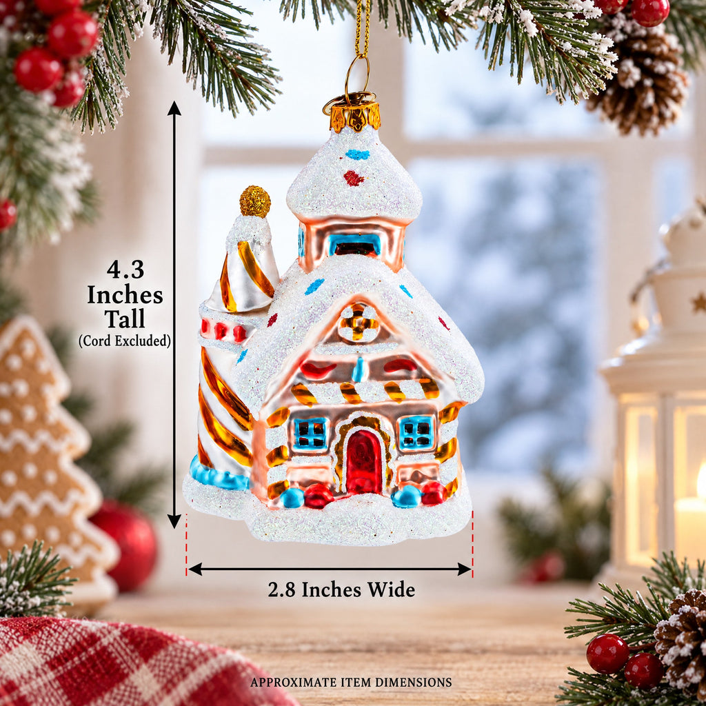 Candy-Coated Gingerbread House Glass Christmas Ornament