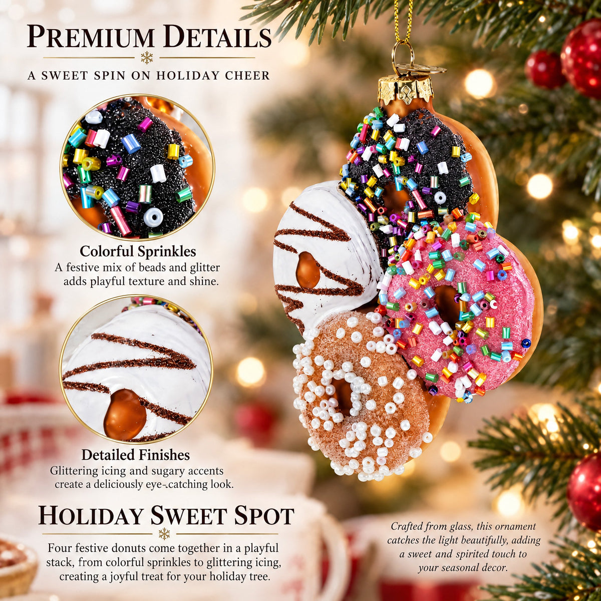 Festively Decorated Donuts Glass Christmas Ornament