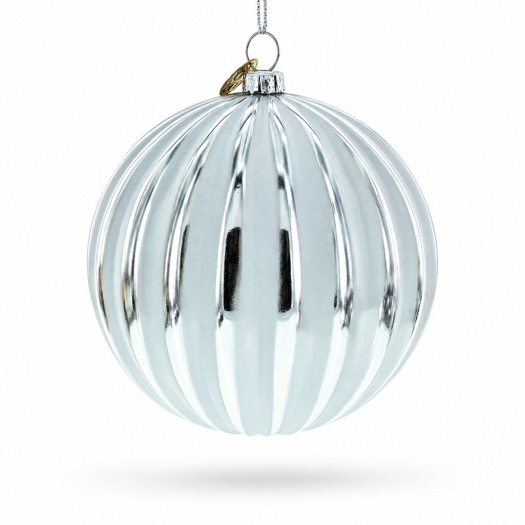 Gleaming Silver Ribbed Glass Christmas Ornament