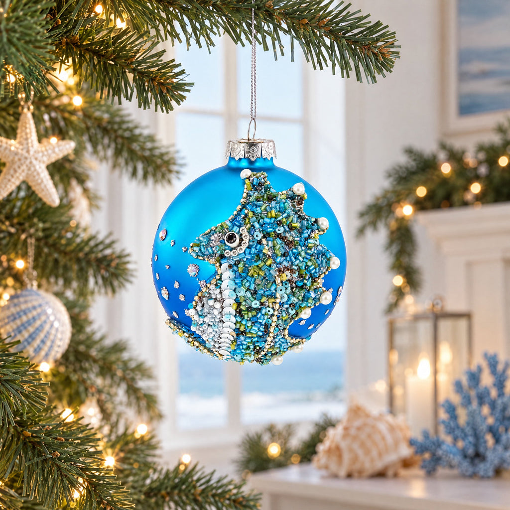 Beaded Seahorse Ocean Glass Ball Christmas Ornament