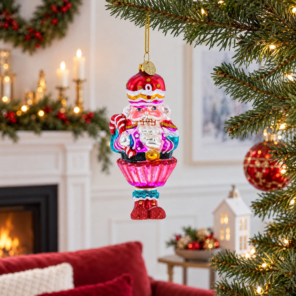 Nutcracker with Cupcake Glass Christmas Ornament
