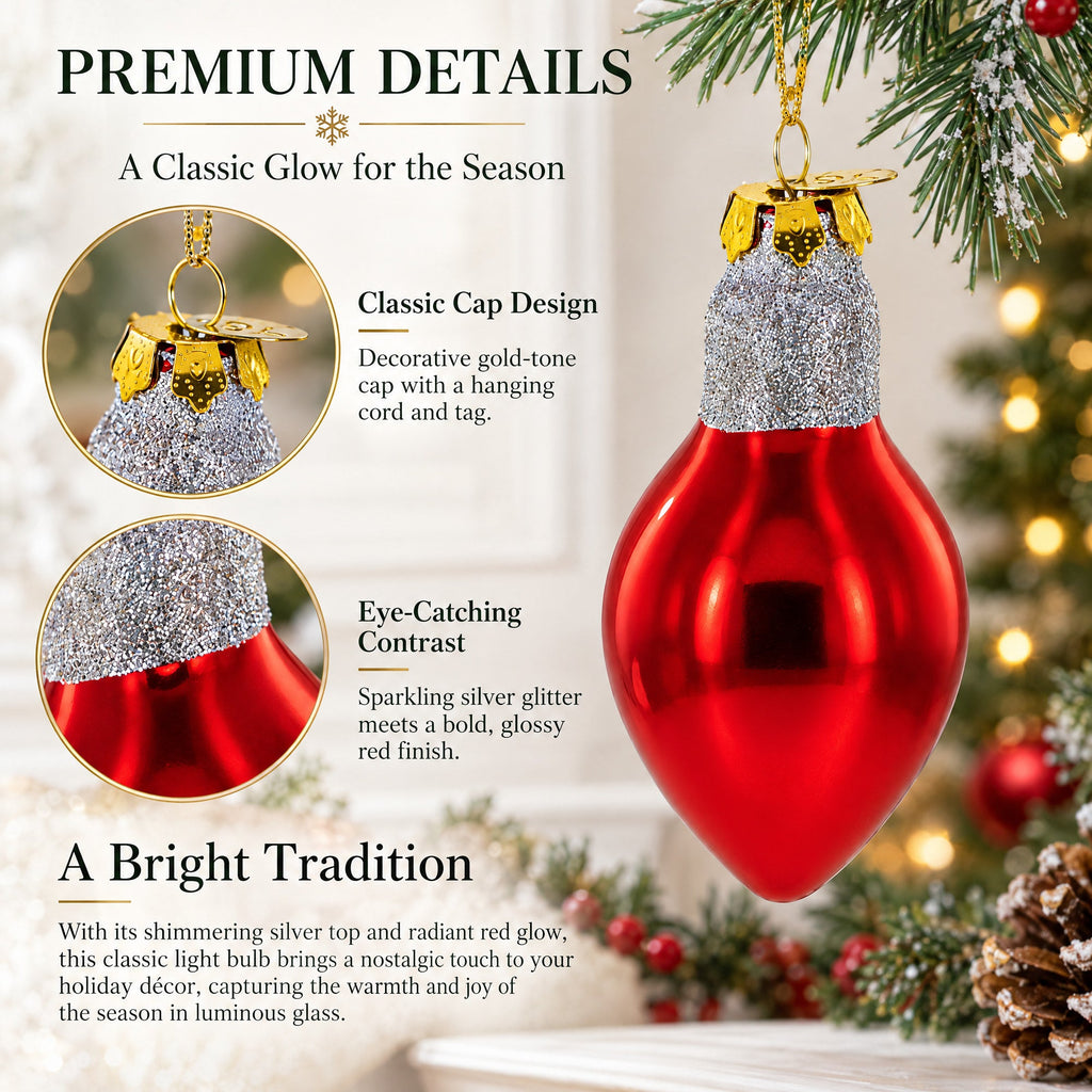 Red Festive Light Bulb Glass Christmas Ornament