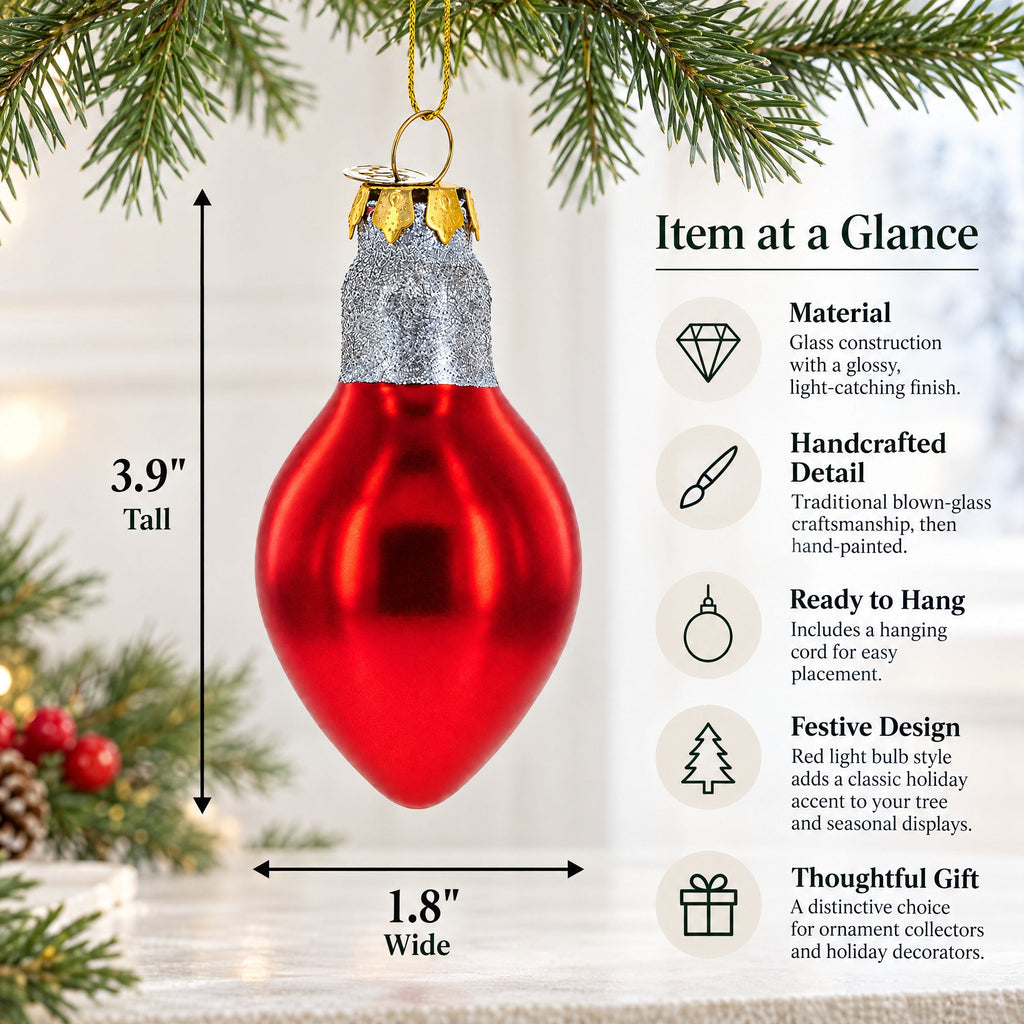 Red Festive Light Bulb Glass Christmas Ornament
