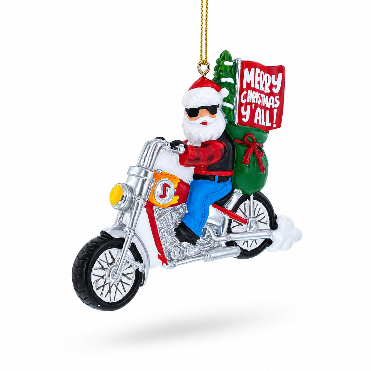 Santa on Festive Motorcycle Resin Christmas Ornament