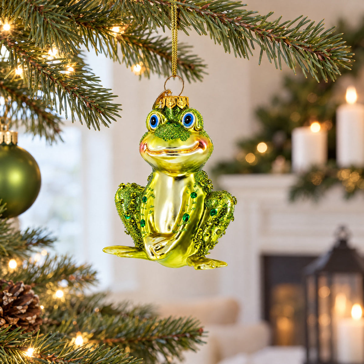 Shimmering Frog Glass Christmas Ornament