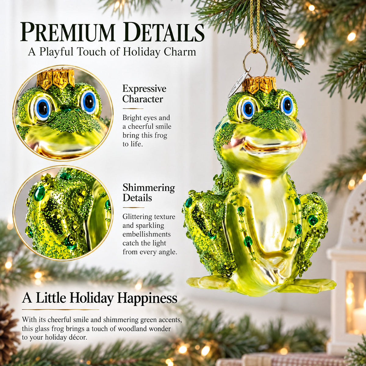 Shimmering Frog Glass Christmas Ornament