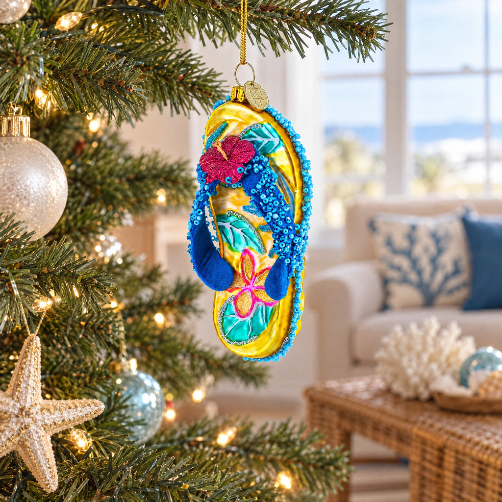 Beaded Flip Flops Glass Christmas Ornament