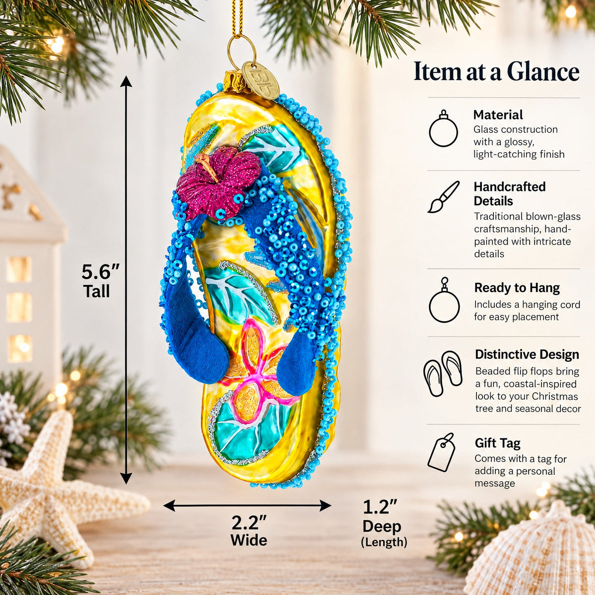 Beaded Flip Flops Glass Christmas Ornament