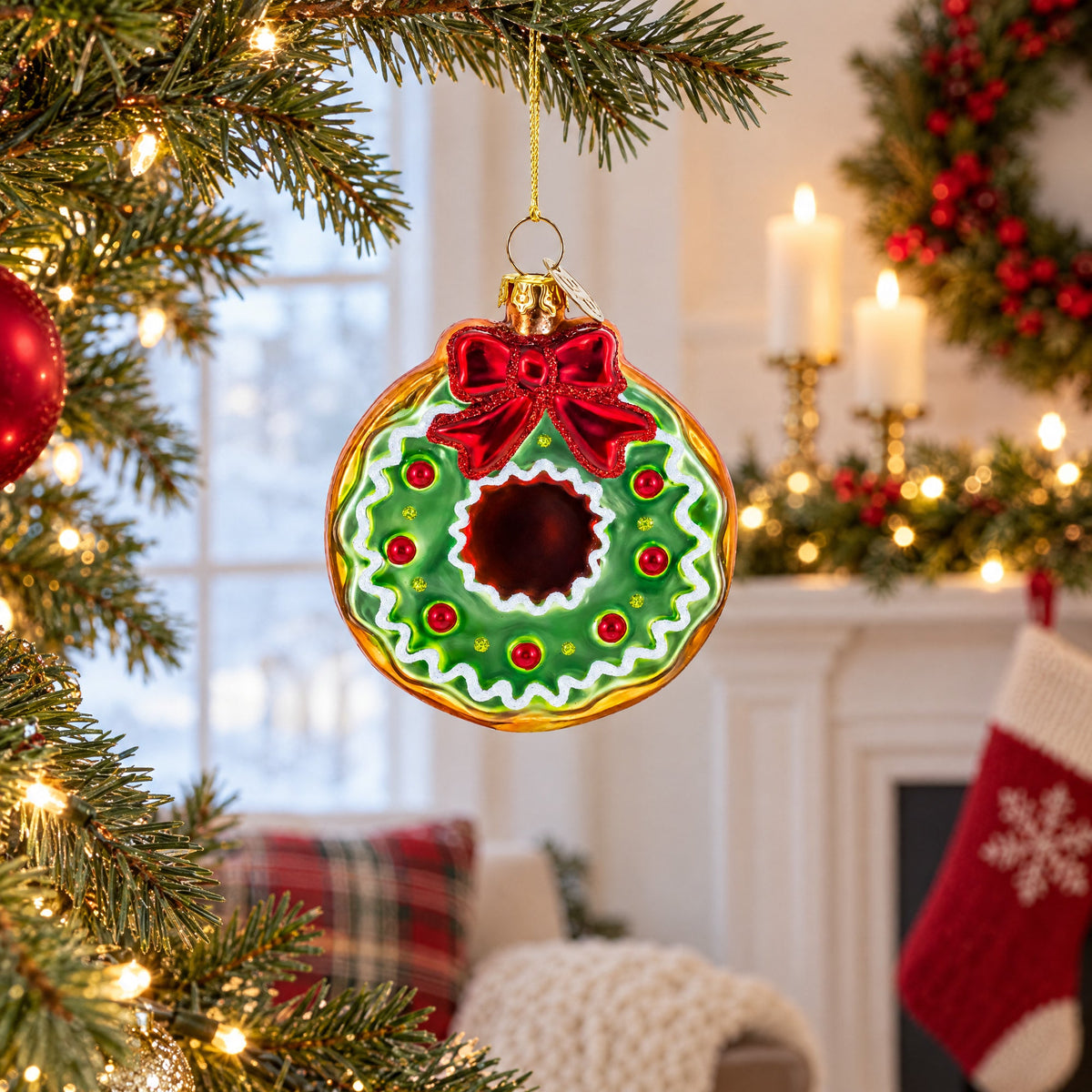 Frosted Green Donut Glass Christmas Ornament