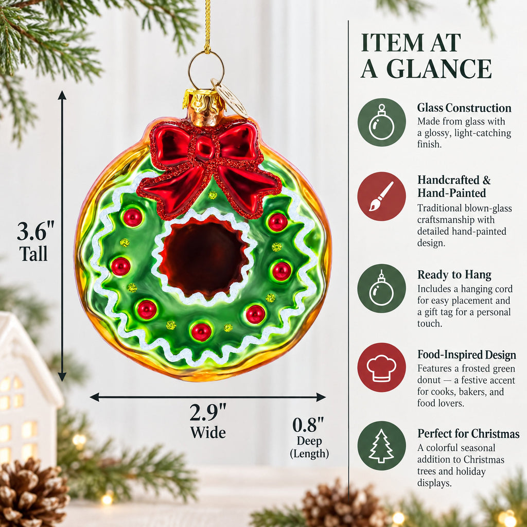 Frosted Green Donut Glass Christmas Ornament