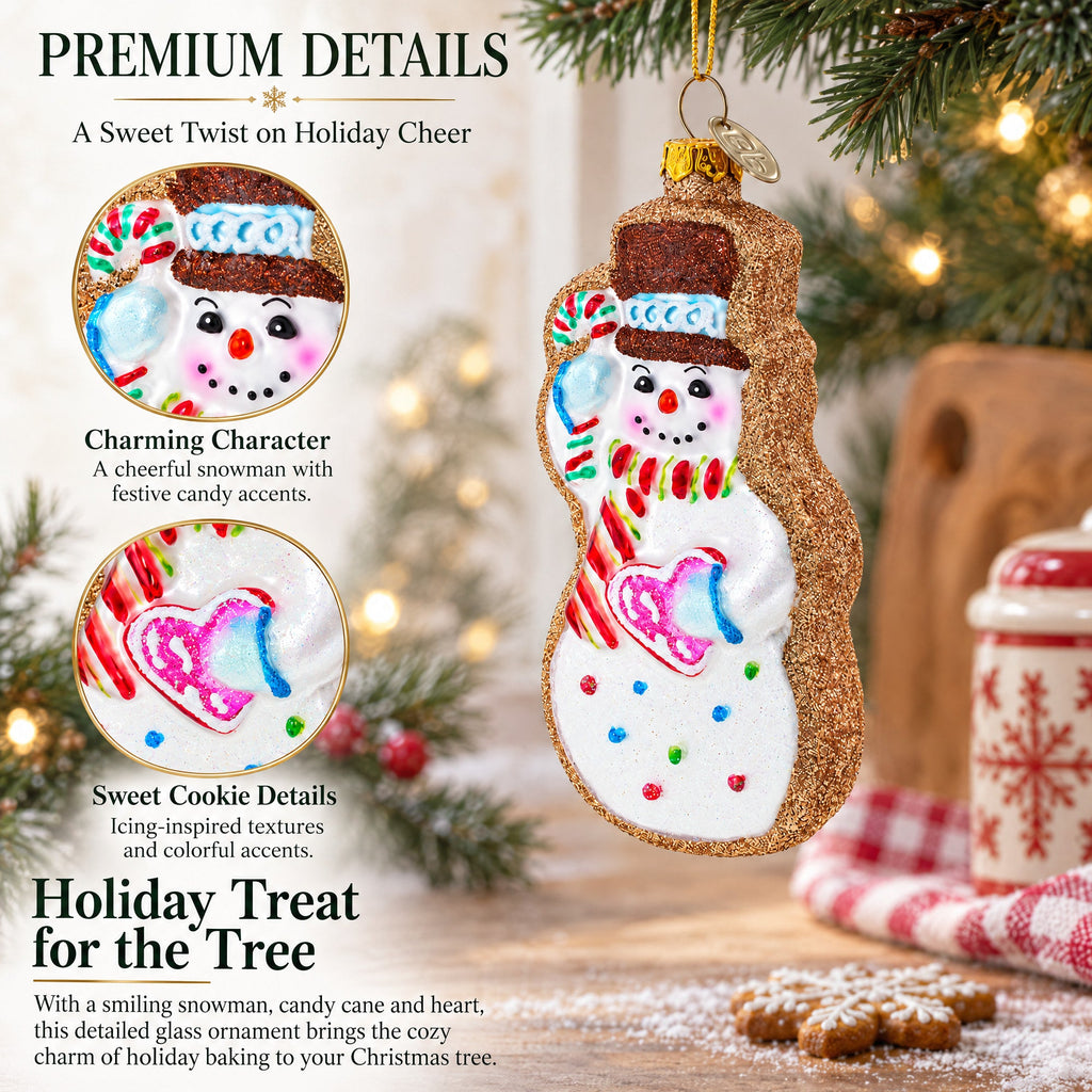 Festive Snowman Cookie Glass Christmas Ornament