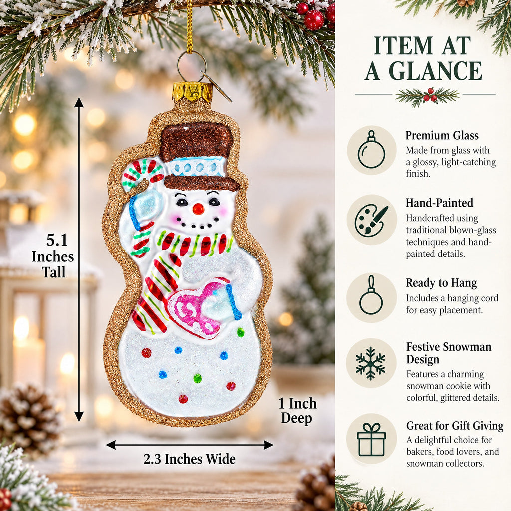 Festive Snowman Cookie Glass Christmas Ornament