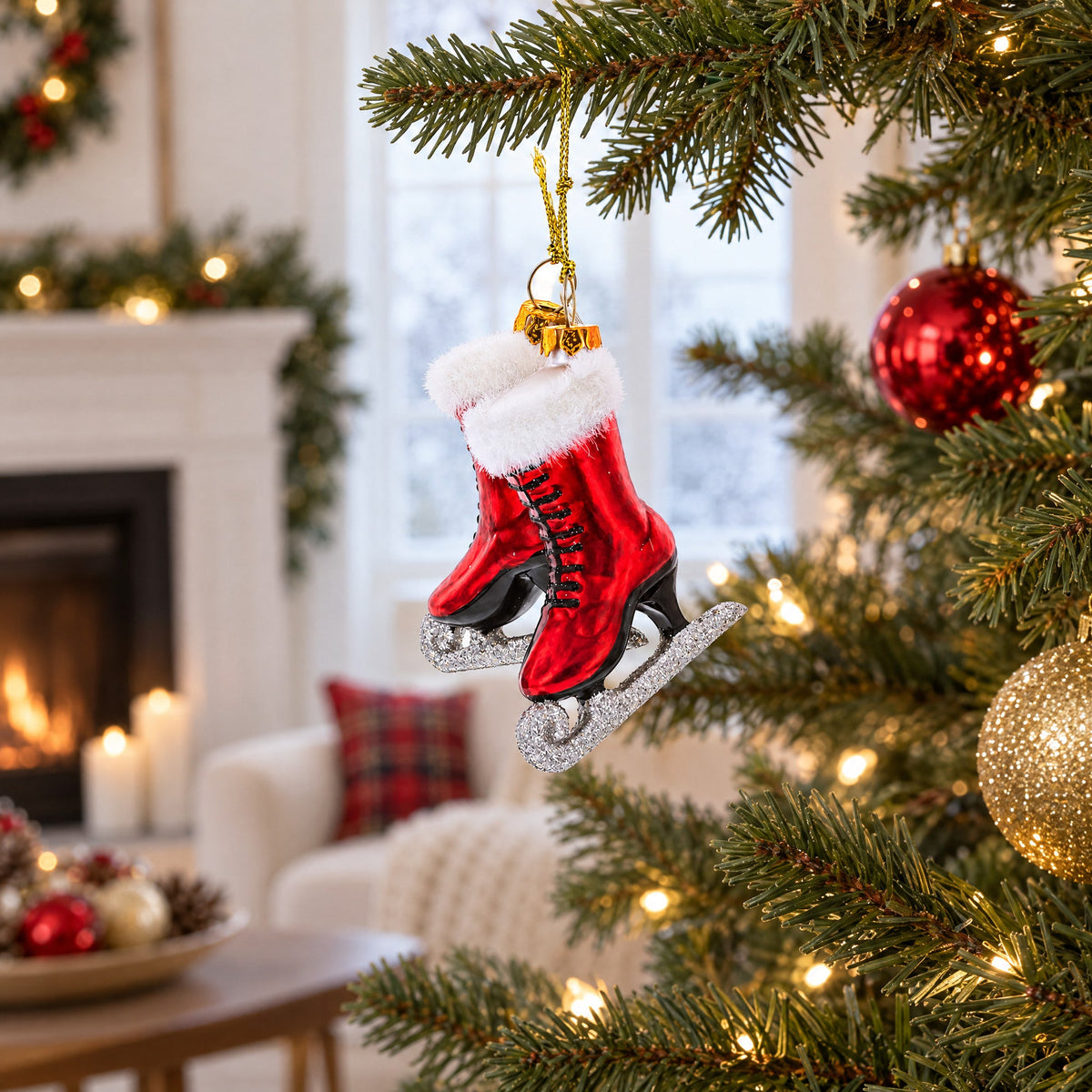 Red Skates Glass Christmas Ornament
