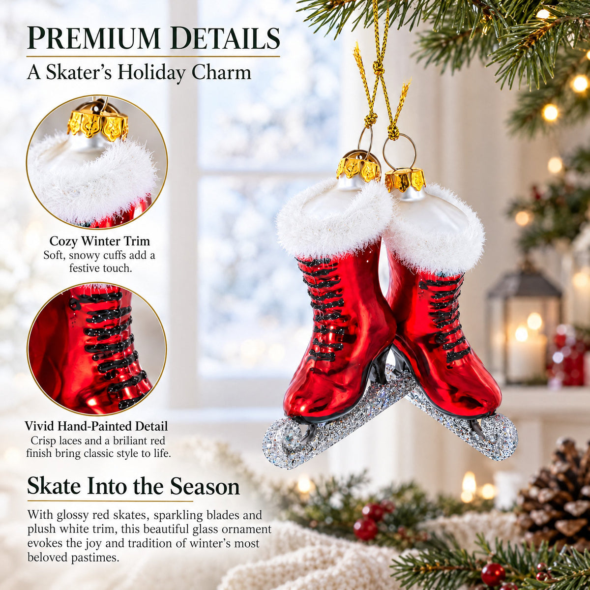 Red Skates Glass Christmas Ornament