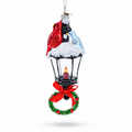 Red Cardinal Perched on Snow-Capped Lantern Glass Christmas Ornament