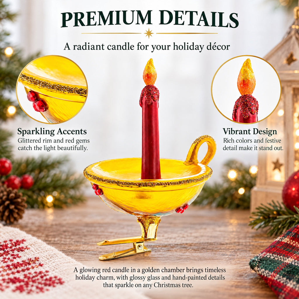 Gleaming Red Candle Glass Christmas Ornament